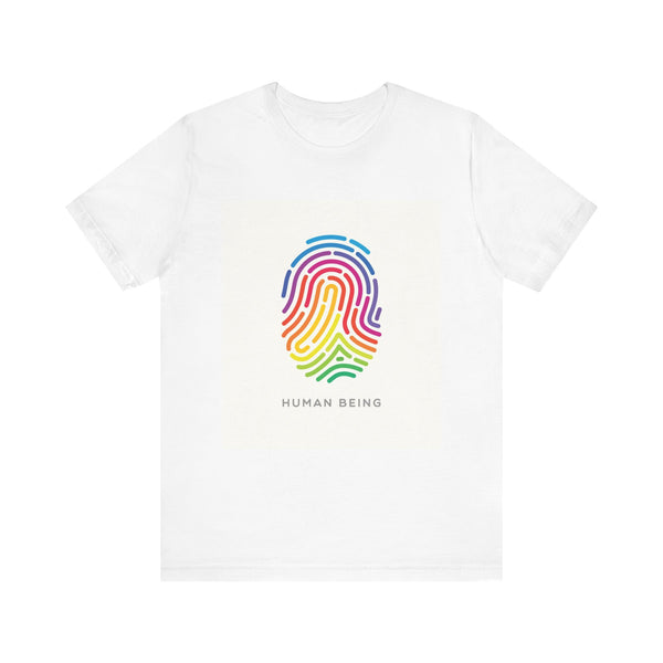 Rainbow Fingerprint Human Being.  Unisex comfy casual t-shirt with short sleeves.