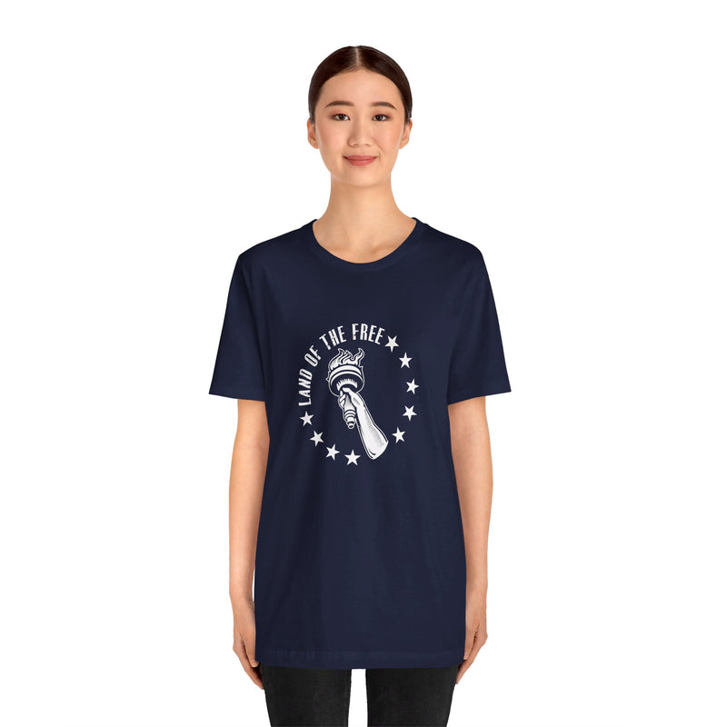 USA Liberty Torch Land of the Free.  Unisex comfy casual t-shirt with short sleeves.