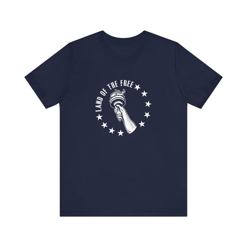 USA Liberty Torch Land of the Free.  Unisex comfy casual t-shirt with short sleeves.