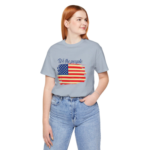 USA Flag We The People.  Unisex comfy casual t-shirt with short sleeves.