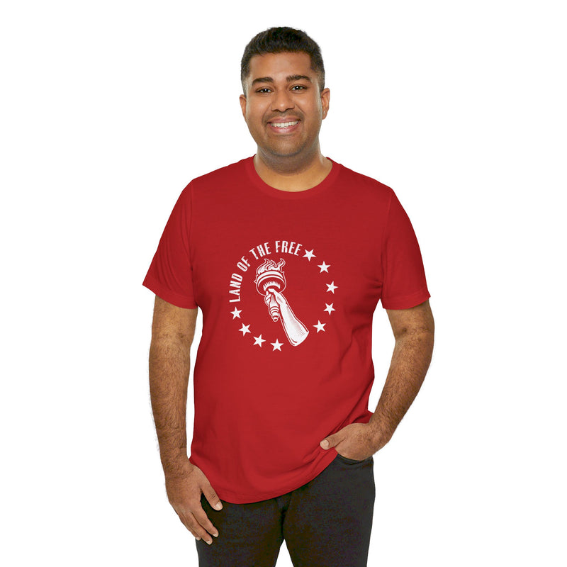 USA Liberty Torch Land of the Free.  Unisex comfy casual t-shirt with short sleeves.