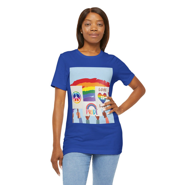 Pride Peace and Love Collage.  Unisex comfy casual t-shirt with short sleeves.