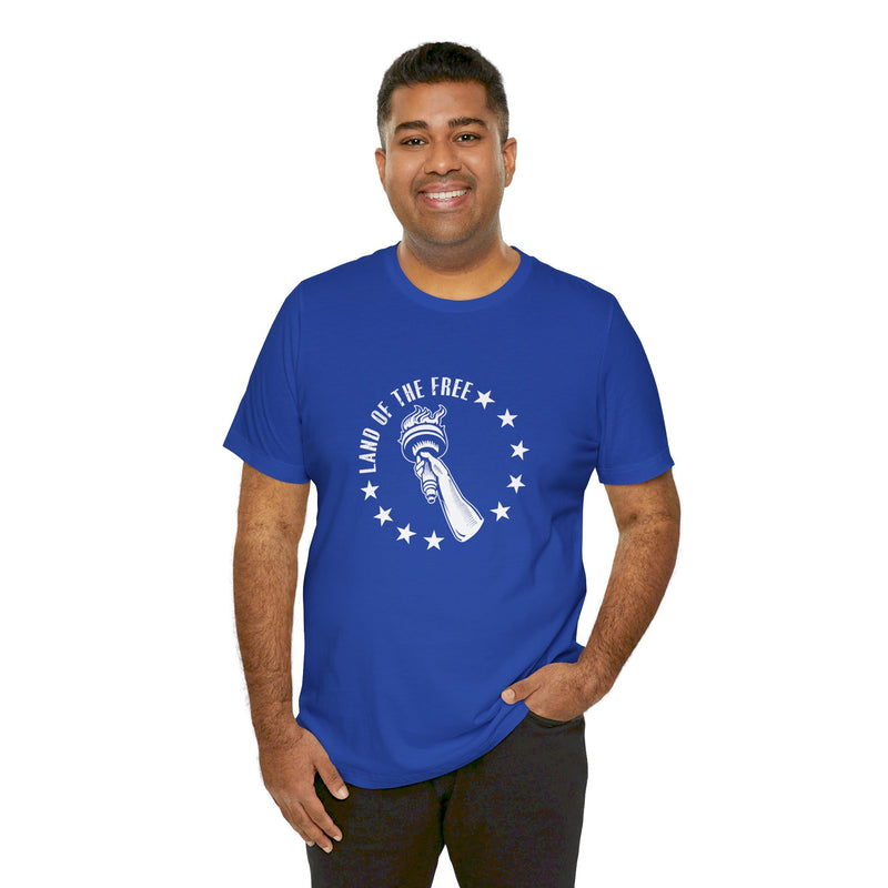 USA Liberty Torch Land of the Free.  Unisex comfy casual t-shirt with short sleeves.