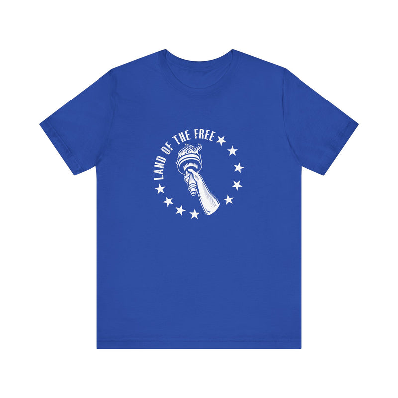 USA Liberty Torch Land of the Free.  Unisex comfy casual t-shirt with short sleeves.