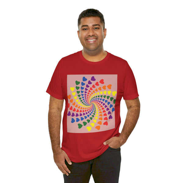 Rainbow of Hearts Spinning.  Unisex comfy casual t-shirt with short sleeves.