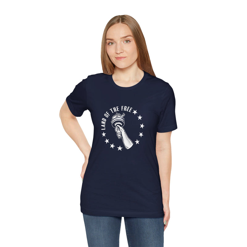 USA Liberty Torch Land of the Free.  Unisex comfy casual t-shirt with short sleeves.