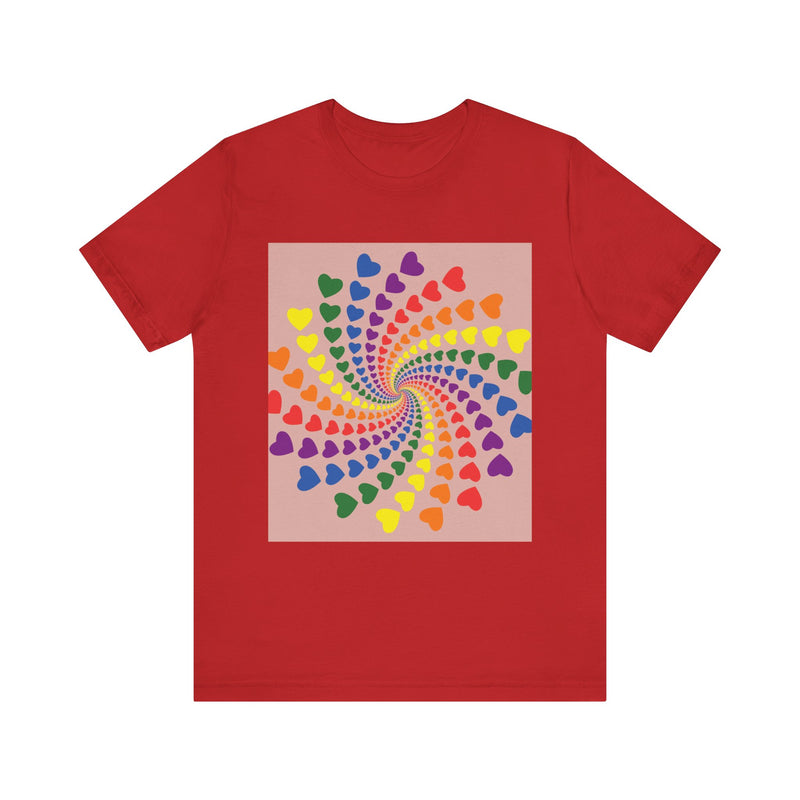Rainbow of Hearts Spinning.  Unisex comfy casual t-shirt with short sleeves.