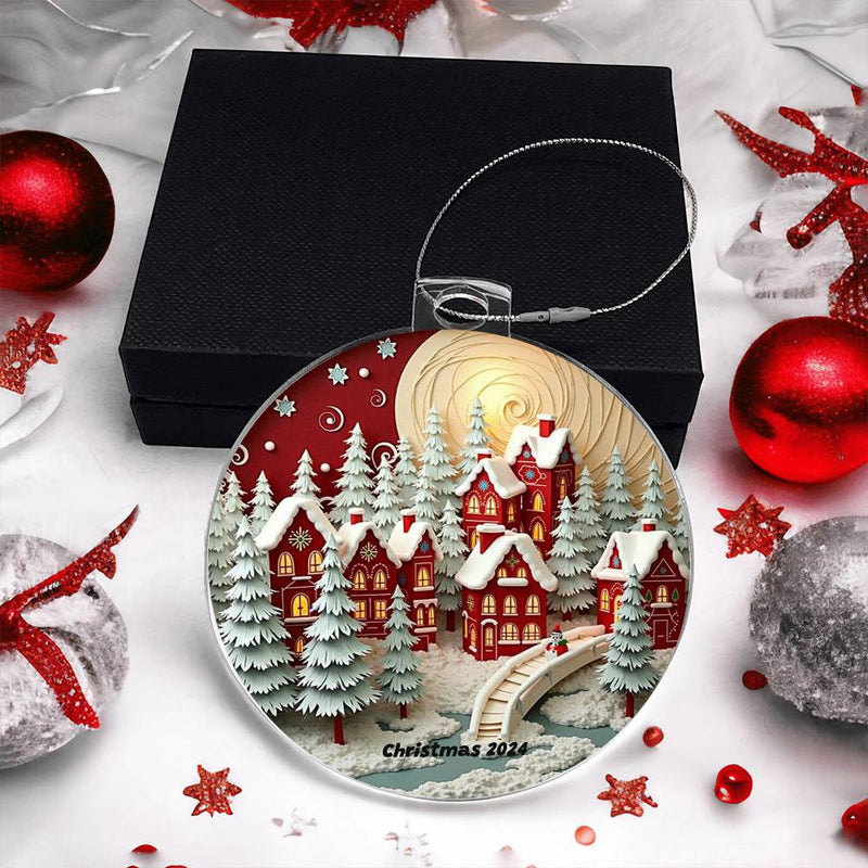 Acrylic Christmas Ornament Unique Holiday Ornament Christmas Town in the Mountains Snowy Winter SceneGift for Man Gift for Woman Gift for Anyone