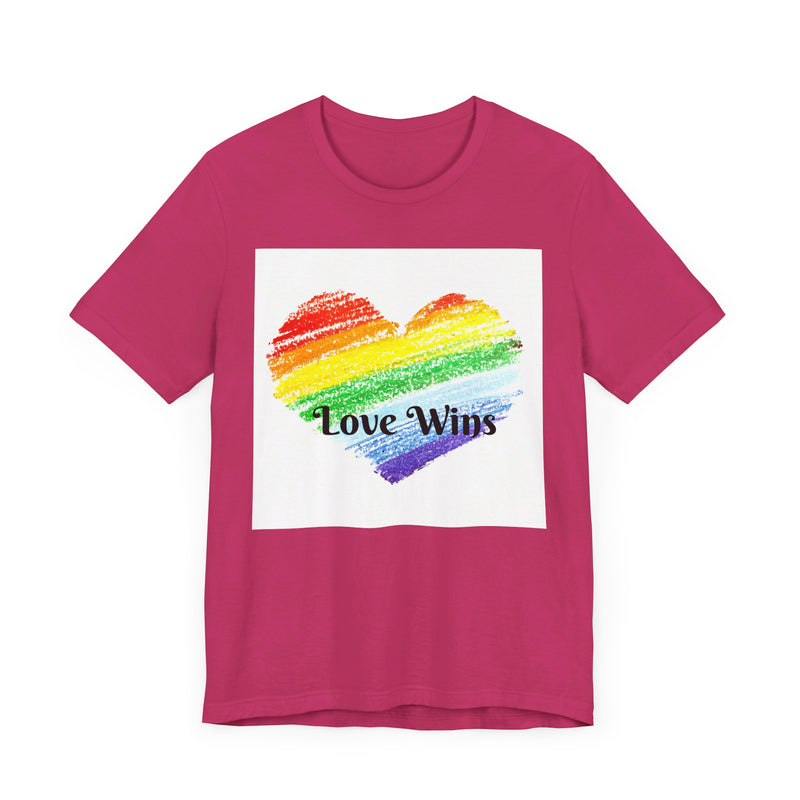 Love Wins Rainbow Heart.  Unisex comfy casual t-shirt with short sleeves.