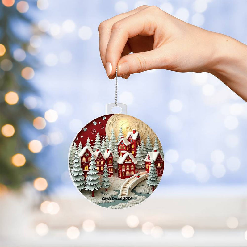 Acrylic Christmas Ornament Unique Holiday Ornament Christmas Town in the Mountains Snowy Winter SceneGift for Man Gift for Woman Gift for Anyone