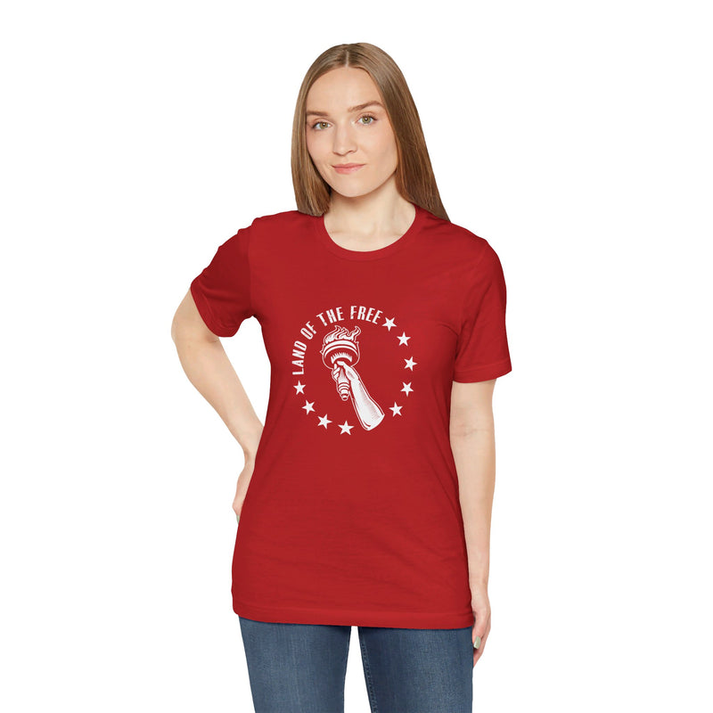 USA Liberty Torch Land of the Free.  Unisex comfy casual t-shirt with short sleeves.