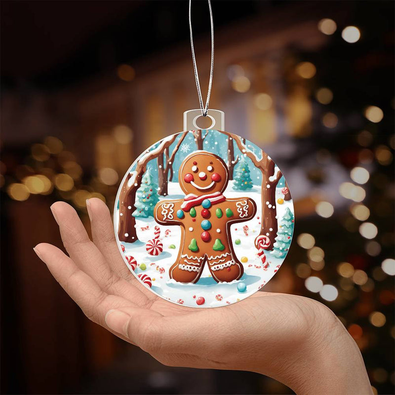 Gingerbread Man Winter Scene Festive Acrylic Ornament Gift for Family Gift for Teacher Gift for Friend Gift for Him Gift for Her Keepsake