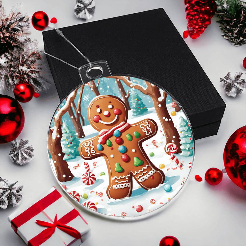 Gingerbread Man Winter Scene Festive Acrylic Ornament Gift for Family Gift for Teacher Gift for Friend Gift for Him Gift for Her Keepsake