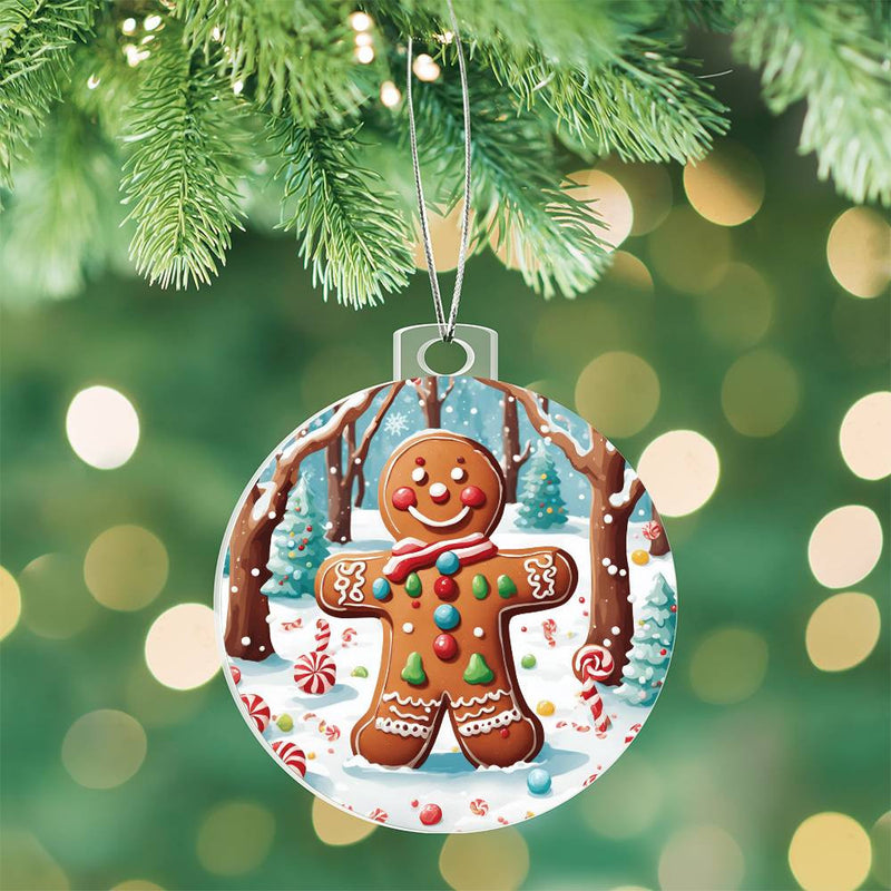 Gingerbread Man Winter Scene Festive Acrylic Ornament Gift for Family Gift for Teacher Gift for Friend Gift for Him Gift for Her Keepsake