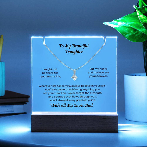 Dad to Daughter Cubic Zirconia Charm Necklace with Acrylic LED Display Christmas Gift Beautiful Daughter from Dad to Daughter Keepsake